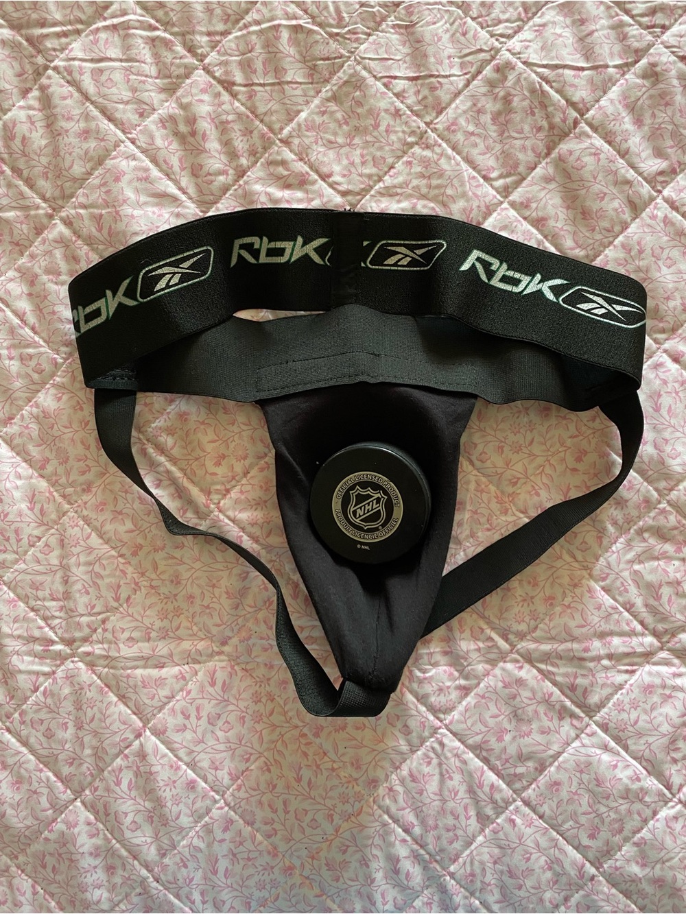 RARE Vintage Reebok Black Athletic Jockstrap with RBK Cup and NHL hockey puck. - Picture 4 of 5